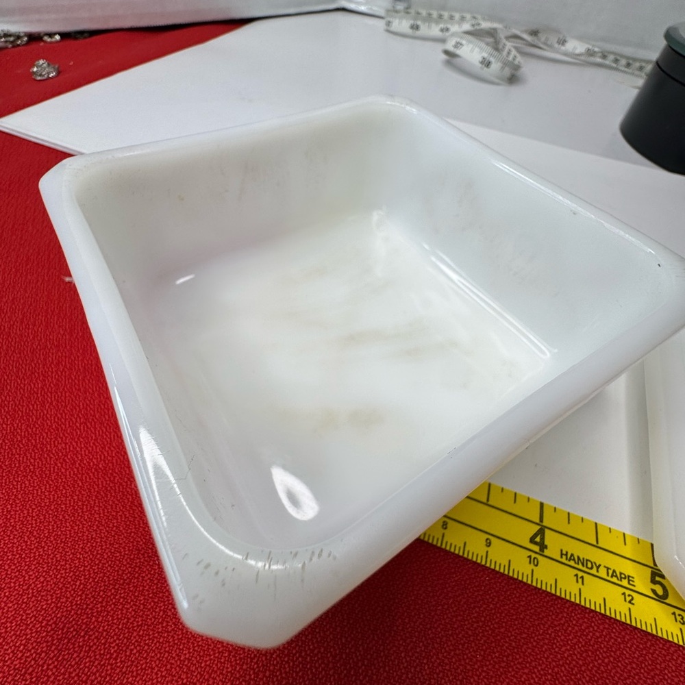 Anchor Hocking white opaque milk glass covered 4” square powder or trinket - Picture 3 of 13